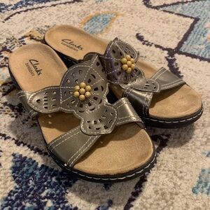 Clarks Women's Metallic Sandals with Floral Design